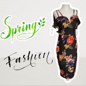 🆕 Cold Shoulder Floral Body-Con Dress